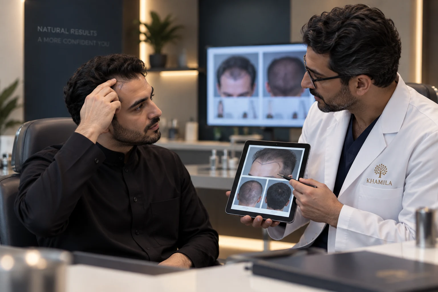 تخطيط خطة زراعة الشعر في عيادة خميلة بالرياض